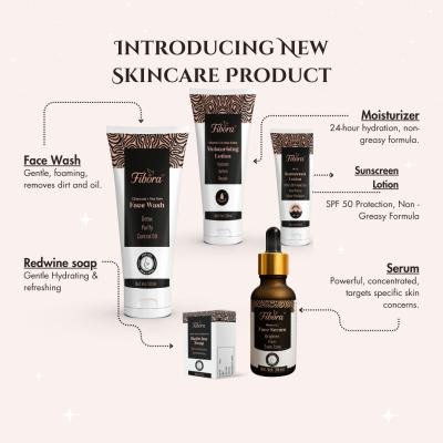 Fibora Complete Skincare Combo – Face Serum, Sunscreen, Face Wash, Moisturising Lotion & Red Wine Soap – Full Skin Care Kit