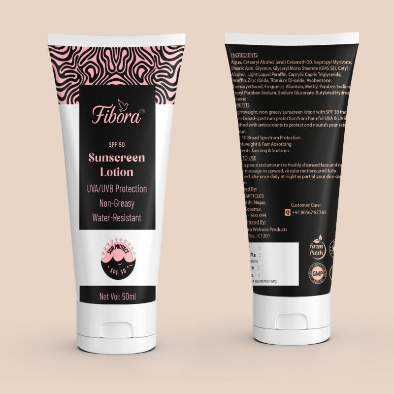 Fibora Sunscreen Lotion SPF 50 – Non-Greasy, Water-Resistant, UVA/UVB Protection, 50ml