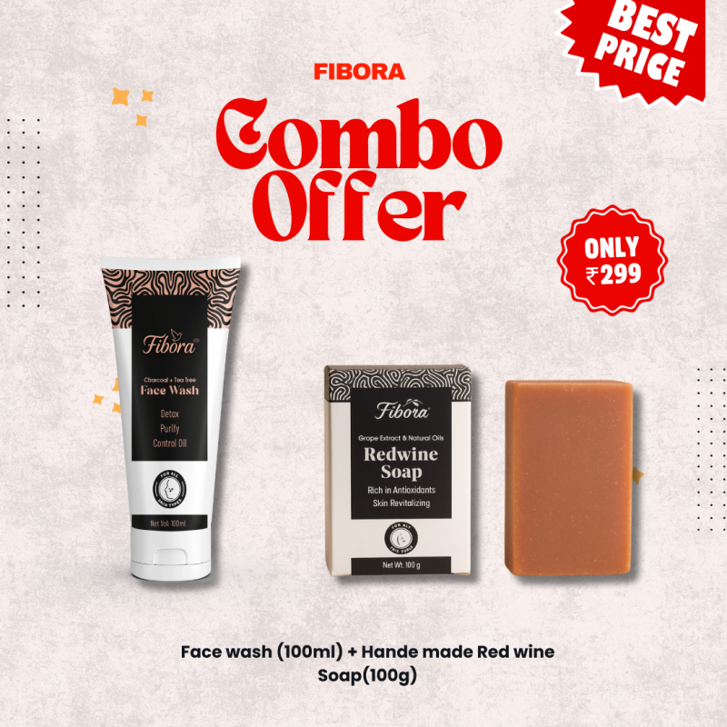 Fibora Face Wash + Redwine Handmade Soap Combo (100g) – Detox, Oil Control & Skin Revitalizing Skincare Duo – Perfect Daily Use Combo for Men & Women